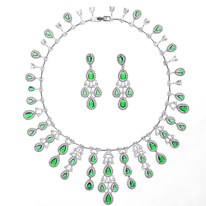 Women's Fashion Water Drop Zircon Necklace Earrings Set