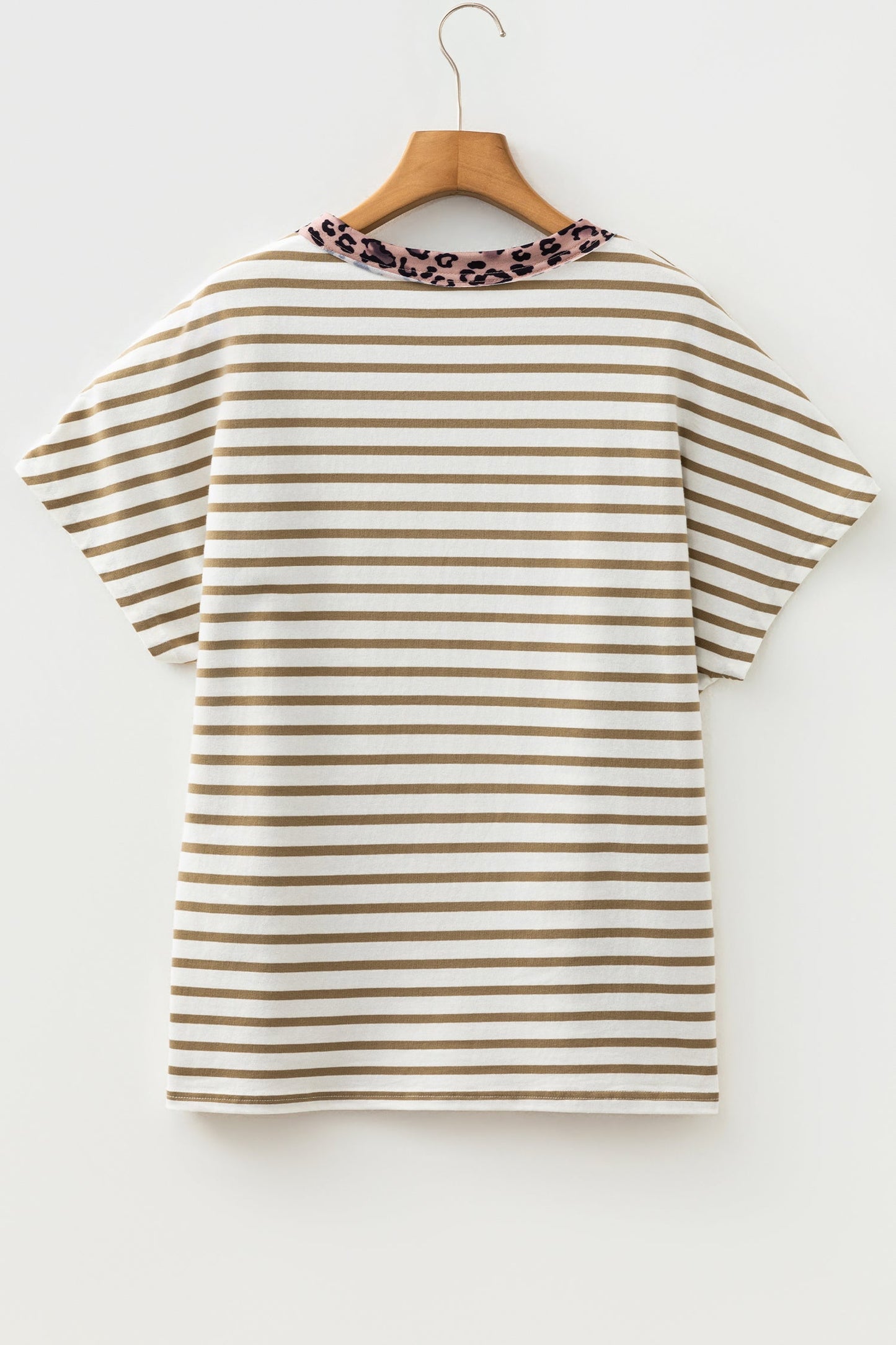 Stripe Leopard Patchwork Round Neck Loose T-Shirt