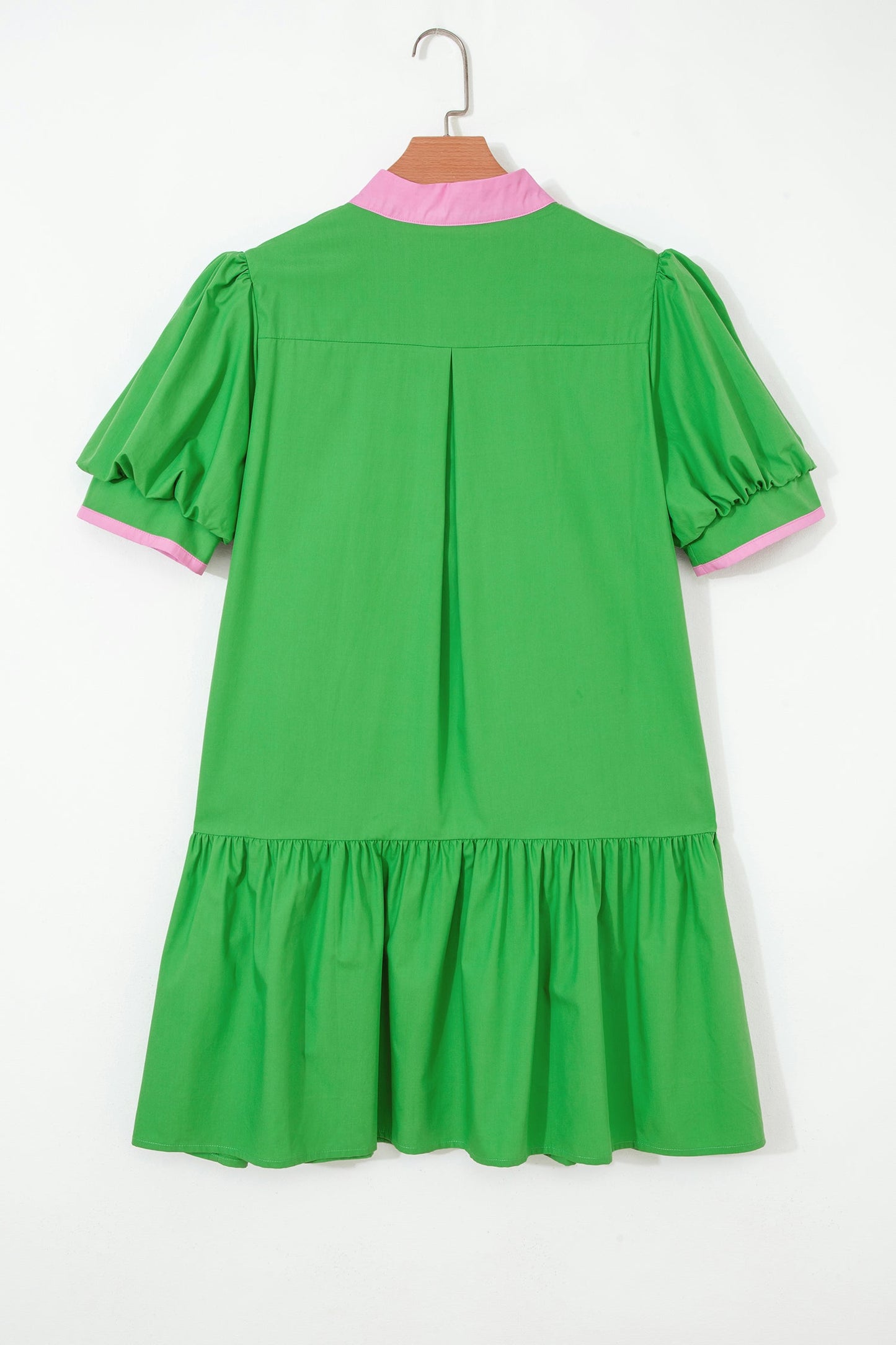 Color Block Split Neck Puff Sleeve Mini Dress