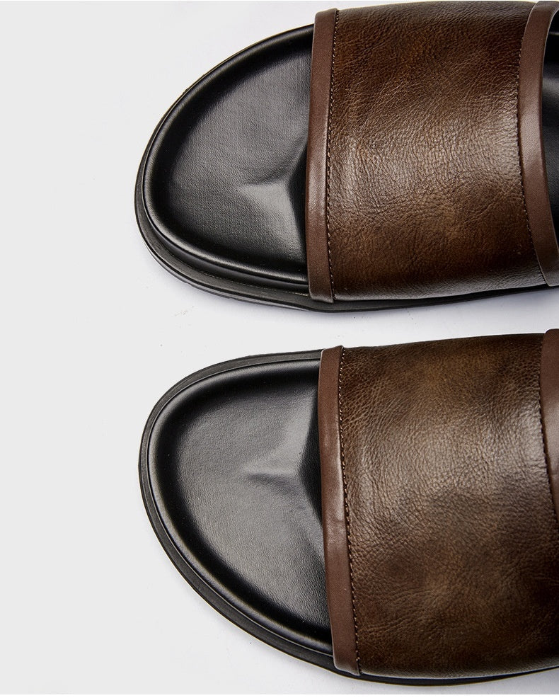 Men's Genuine Leather Outdoor Non-slip Summer Slippers