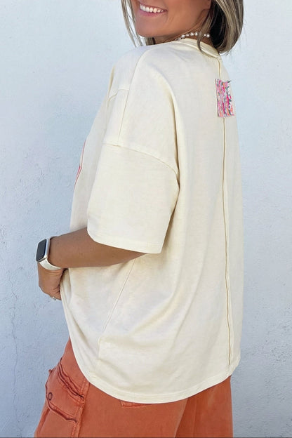 Floral Patch Raw Seam Big Flower Oversize Tee