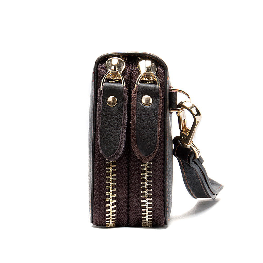 Men's Cowhide Double Zipper Wallet