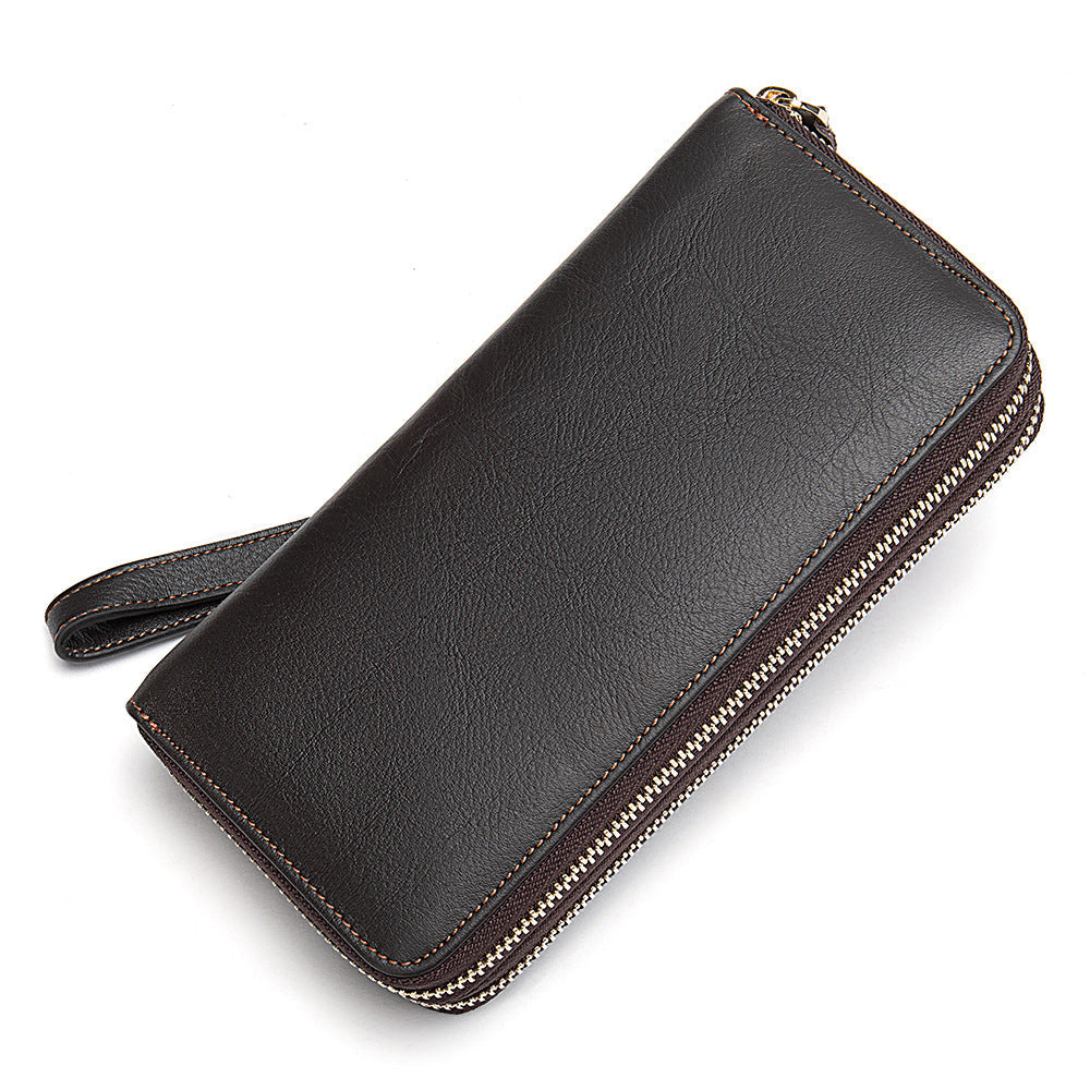 Men's Cowhide Double Zipper Wallet