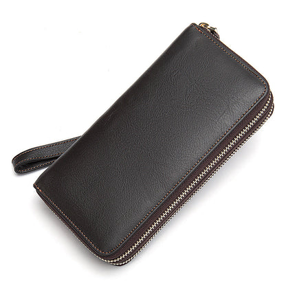 Men's Cowhide Double Zipper Wallet