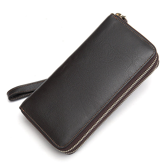 Men's Cowhide Double Zipper Wallet