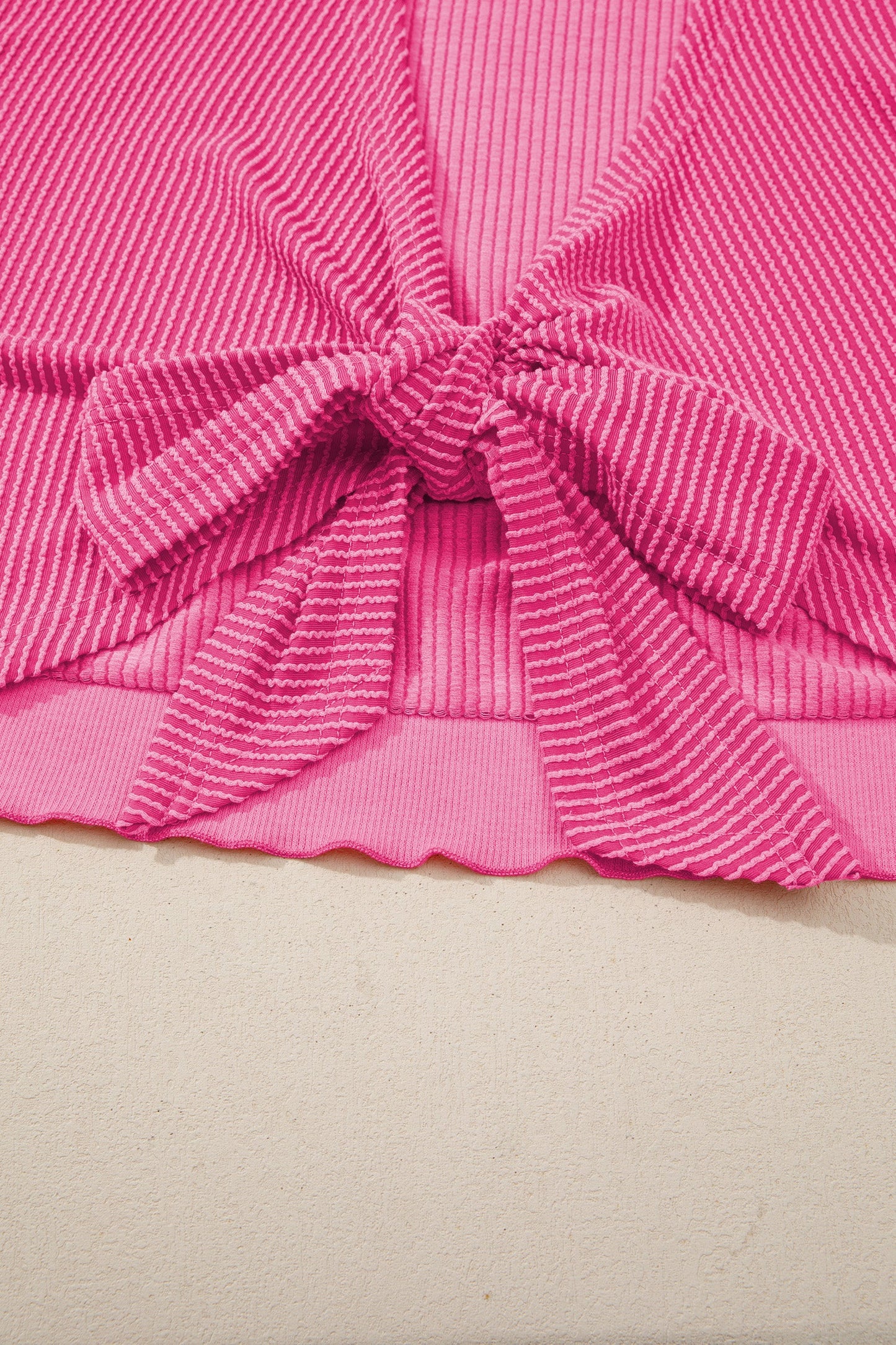 Spiral Ribbed Cutout Bow Knot Back T-Shirt