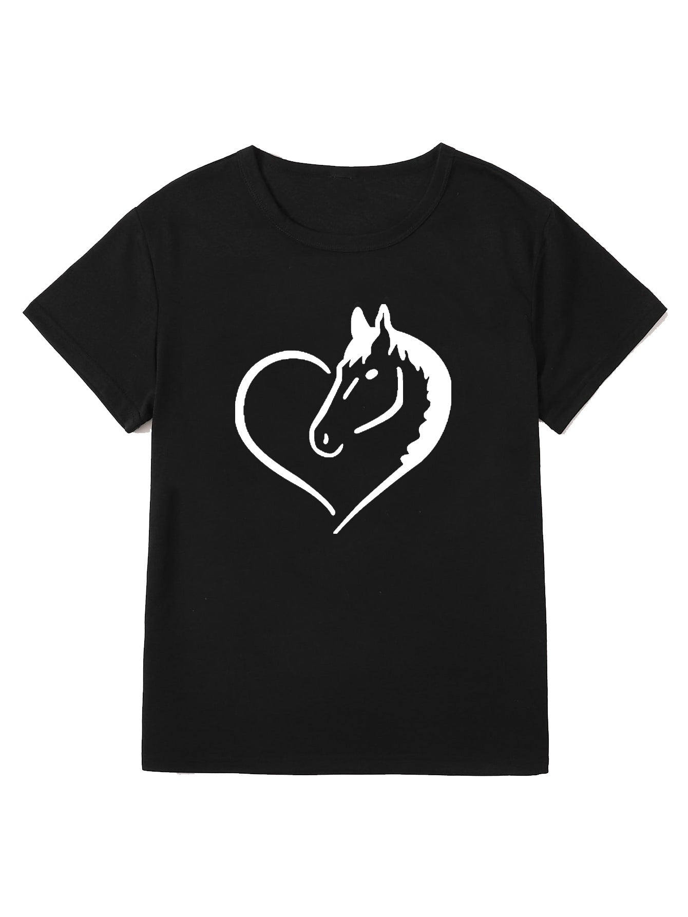 Heart Horse Pattern Printed Shoulder Short Sleeve