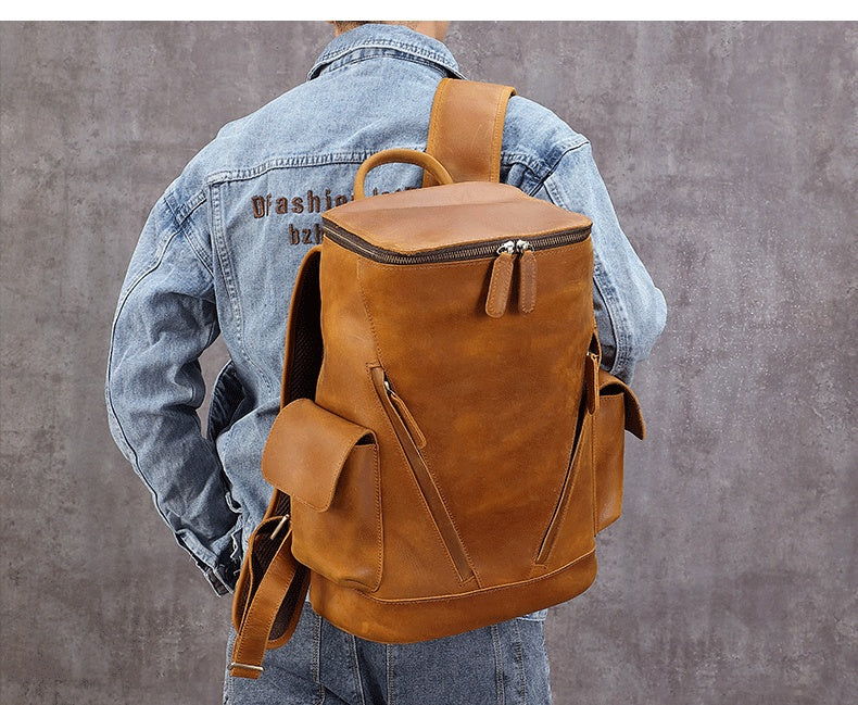 Men's Large Capacity Leather Travel Backpack
