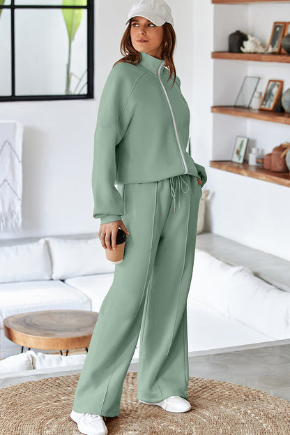 Solid Zip-Up Jacket and Drawstring Pants Set