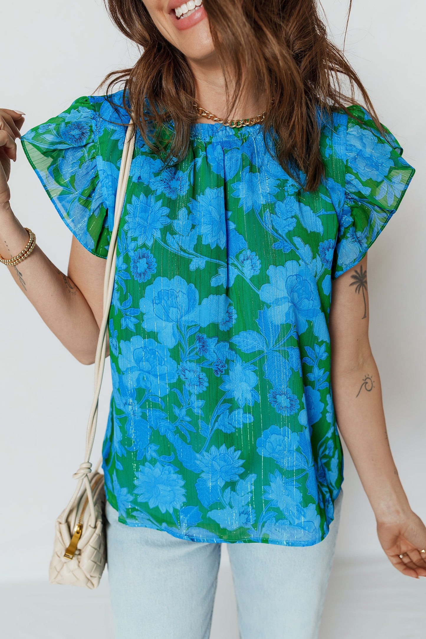 Floral Ruffled Sleeve Summer Blouse