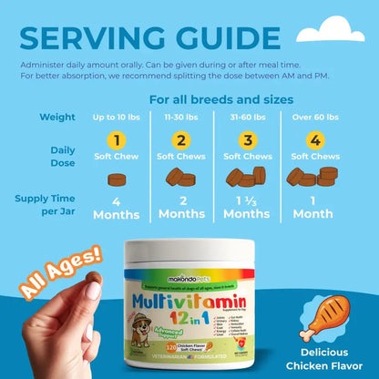 12 in 1 Multivitamin for Dogs - 120 Soft Chews
