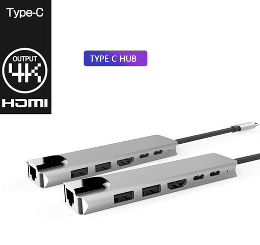 Type C 6-in-1 Hub: HDMI, USB3.0, PD, RJ45 Adapter