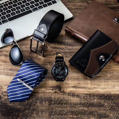 Men's Gift Set: Watch, Belt, Tie, Wallet