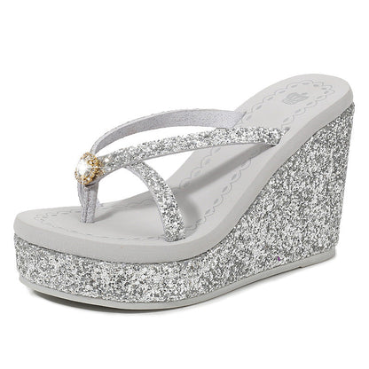 Rhinestone Platform Flip-Flops