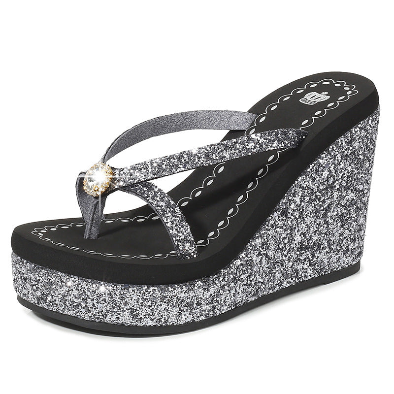 Rhinestone Platform Flip-Flops