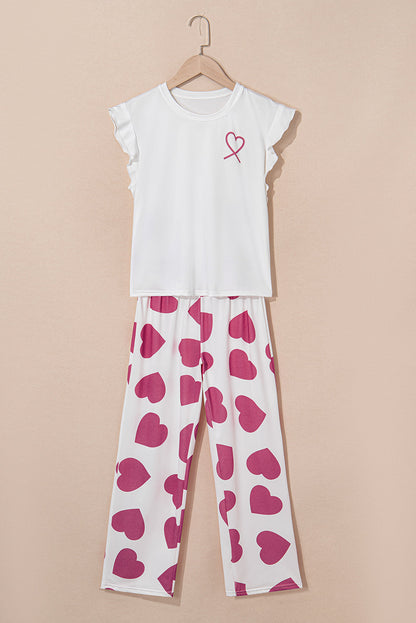Heart Ruffle Tank Top And Pants Lounge Set