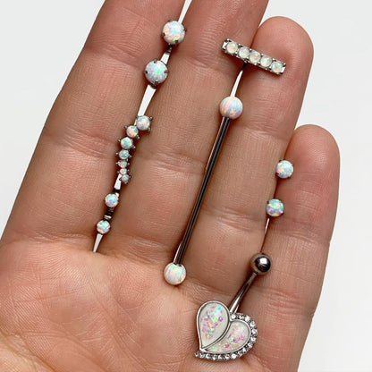 White Faux Opal Clear Gem Peachy Heart Belly Ring