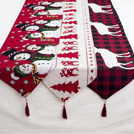 Christmas Elk Snowman Table Runner Decor