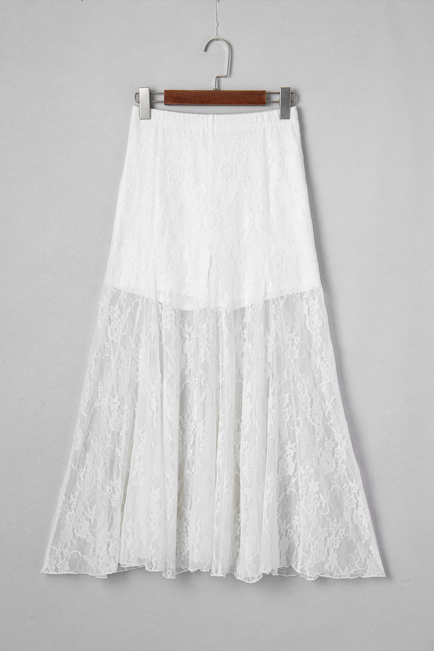 Floral Lace Sheer Flowy Maxi Skirt