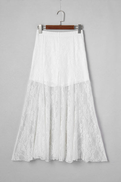 Floral Lace Sheer Flowy Maxi Skirt