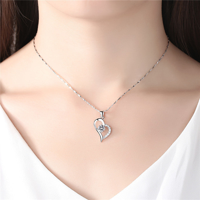 S999 Pure Silver Crystal Heart Pendant