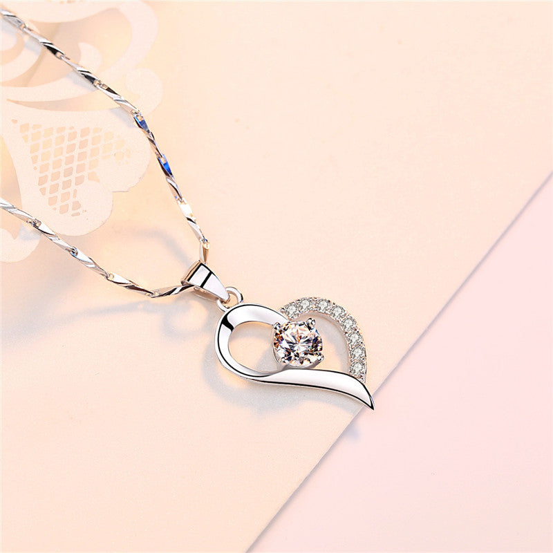 S999 Pure Silver Crystal Heart Pendant
