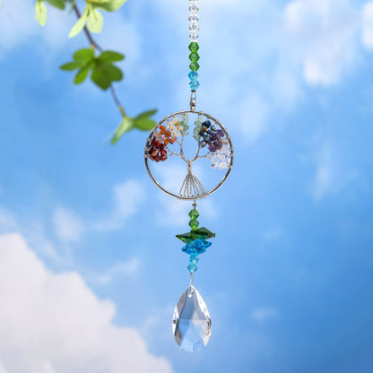 Colorful Rough Stone Lucky Tree Crystal Pendant