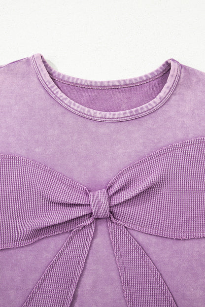 Solid Bow Patchwork Mineral Wash Sweatshirt
