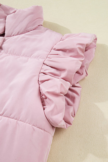 Solid Flutter Sleeve Snap Button Puffer Vest