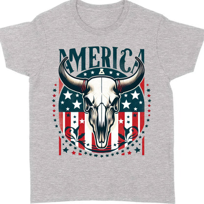 America Cow Skull 4th Of July Flag Shirt | Fourth Of July T-Shirt | Patriotic Flag Shirt | Independence Day Tee 682305