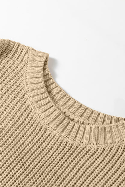 Round Neck Knit Contrast Short Sleeve Sweater