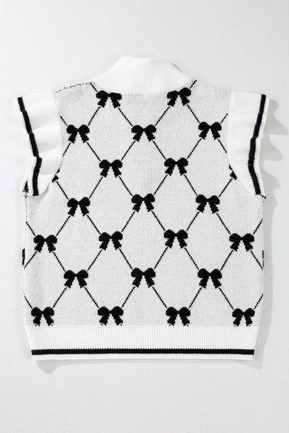 Valentine Bow Quarter-Zip Short Sleeve Sweater