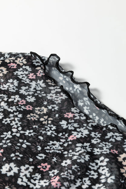 Ditsy Floral Mesh Thumbhole Sleeve Top