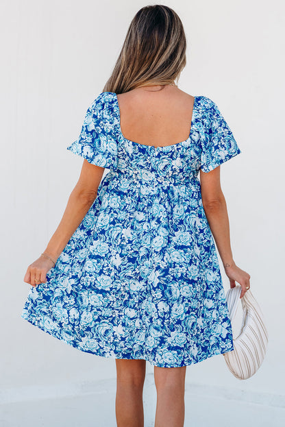 Floral Puff Sleeve Babydoll Mini Dress