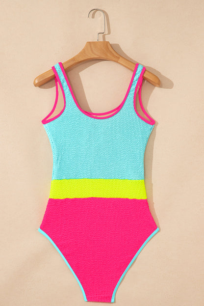 ColorBlock Textured Patchwork One-Piece Swimsuit