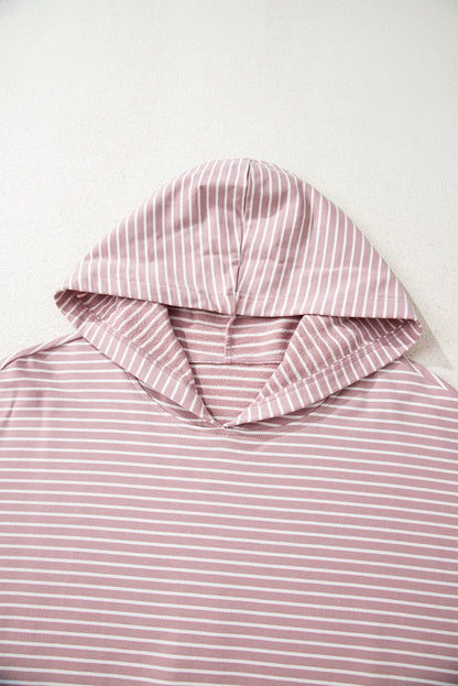 Stripe Thumbhole Side Slit Drop Shoulder Hoodie