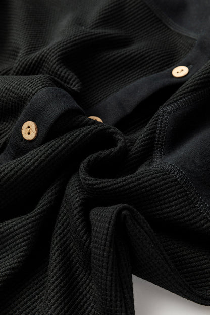 Waffle Knit Patchwork Reverse Seam Button-Up Shacket