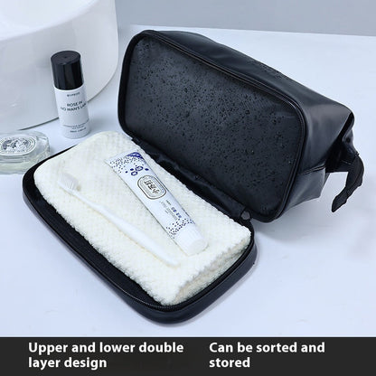 PU Men's British Style Double Layer Toiletry Bag