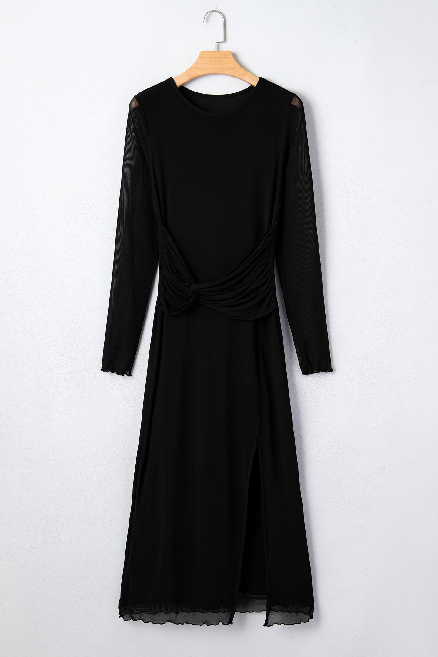 Sheer Mesh Twisted Knot Side Slit Dress