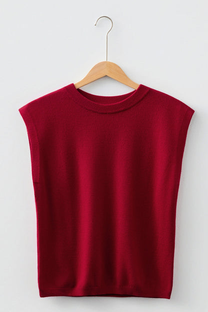 Solid Crewneck Cap Sleeve Knit Sweater