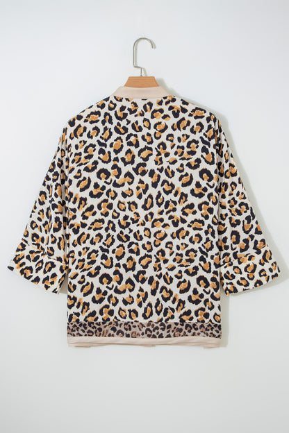 Leopard Patchwork 3/4 Sleeve Loose Shirt
