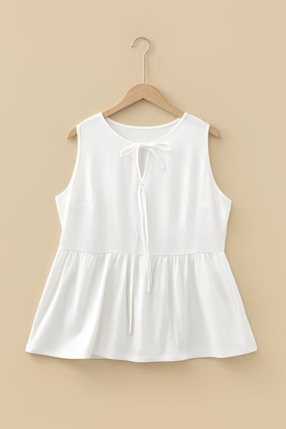 Plus Size Solid Bow-Tie Peplum Tank Top