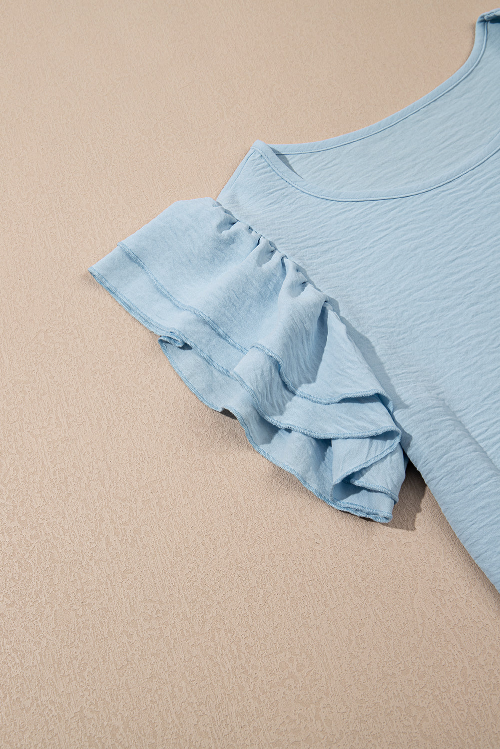 Solid Ruffle Short Sleeve Casual Blouse