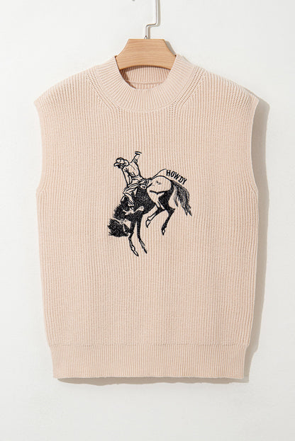 Western Howdy Cowboy Mock Neck Sleeveless Sweater