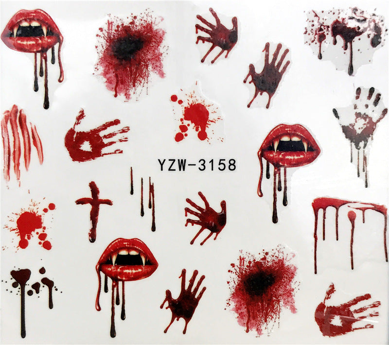 Horror Halloween Nail Sticker Maple Leaf Seahorse Water Sticker