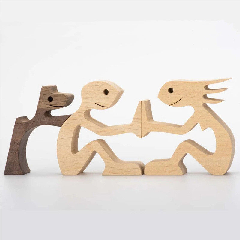 DIY Wooden Dog Figurine Sculpture Home Decor
