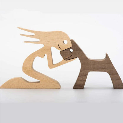 DIY Wooden Dog Figurine Sculpture Home Decor