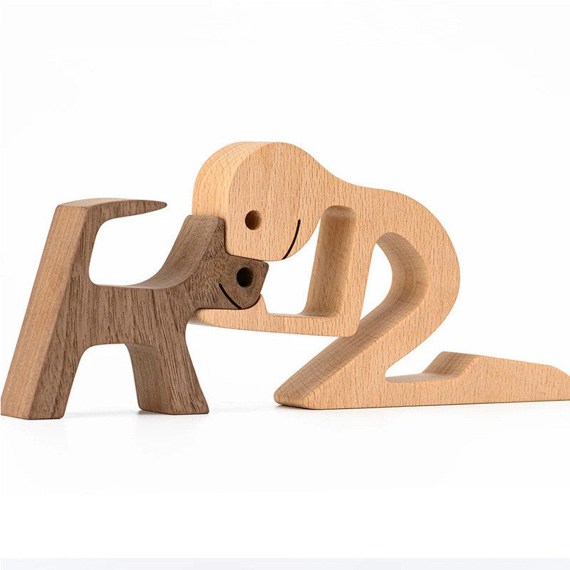 DIY Wooden Dog Figurine Sculpture Home Decor