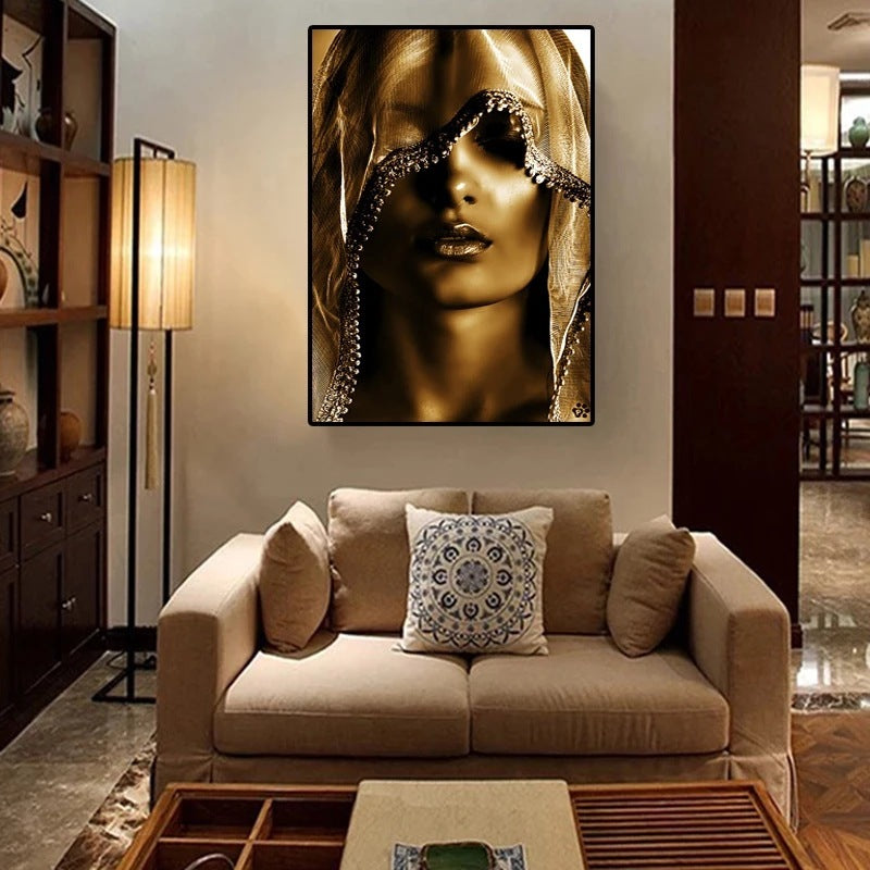 Golden Veil Women Canvas, Nordic Art