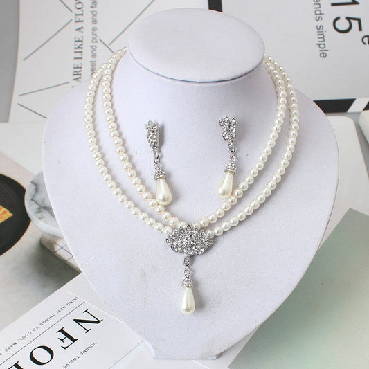 European & American Pearl Crystal Necklace Set